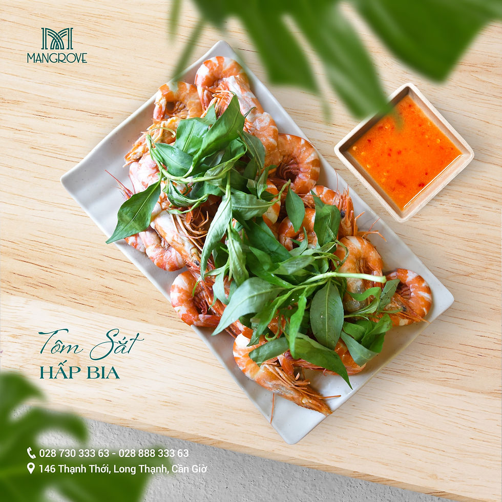 Tôm sắt hấp bia giữ trọn vị ngọt tự nhiên, kết hợp mùi thơm sả và bia hấp dẫn