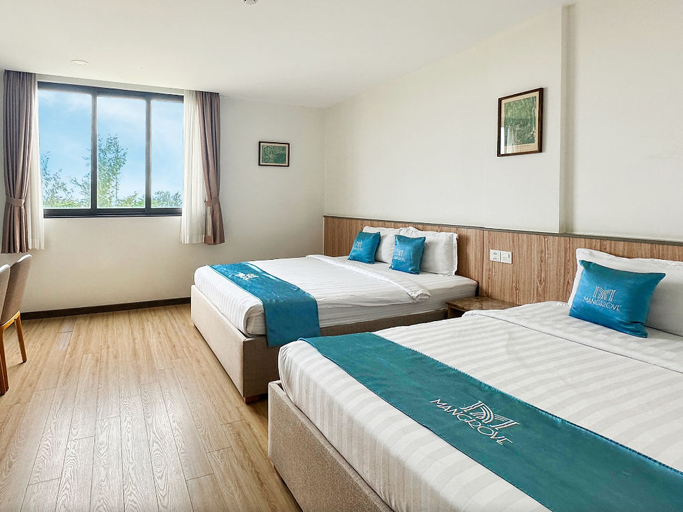 Mỗi phòng tại Mangrove Hotel đều có cửa sổ hoặc ban công thoáng mát, giúp đón trọn ánh sáng tự nhiên