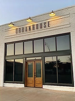 The exterior of the historic UrbanHouse event venue located on Route 66 in Sayre, Oklahoma.
