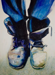 Original watercolour painting of old boots  by Ewen 