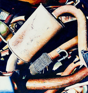 Original watercolour painting of exhausts by Ewen MacDonald