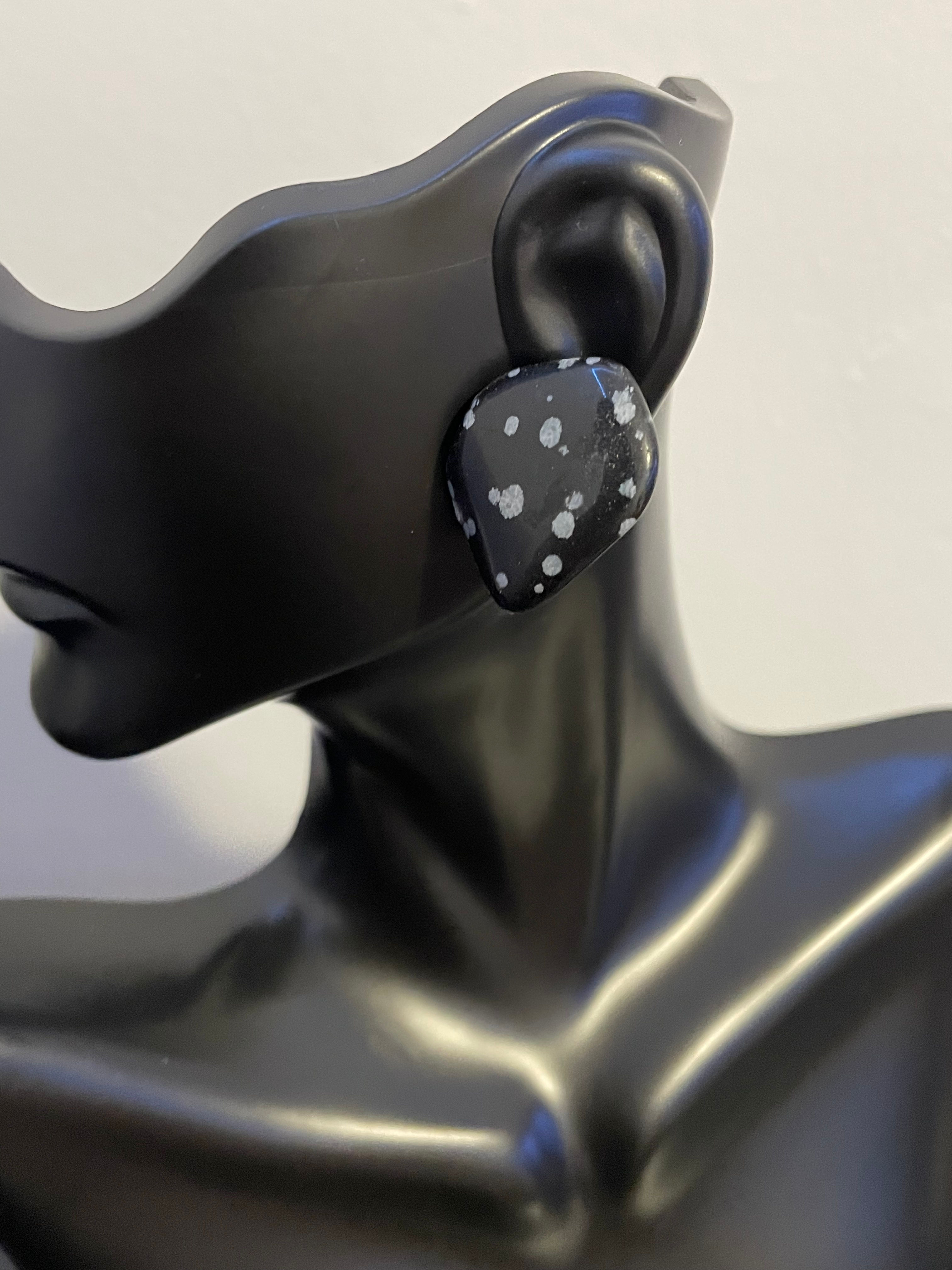 Snowflake Obsidian Stud Earrings