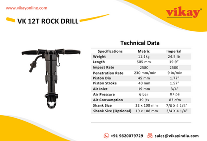 VK 12T Pneumatic Rock Drill - BBd 12T