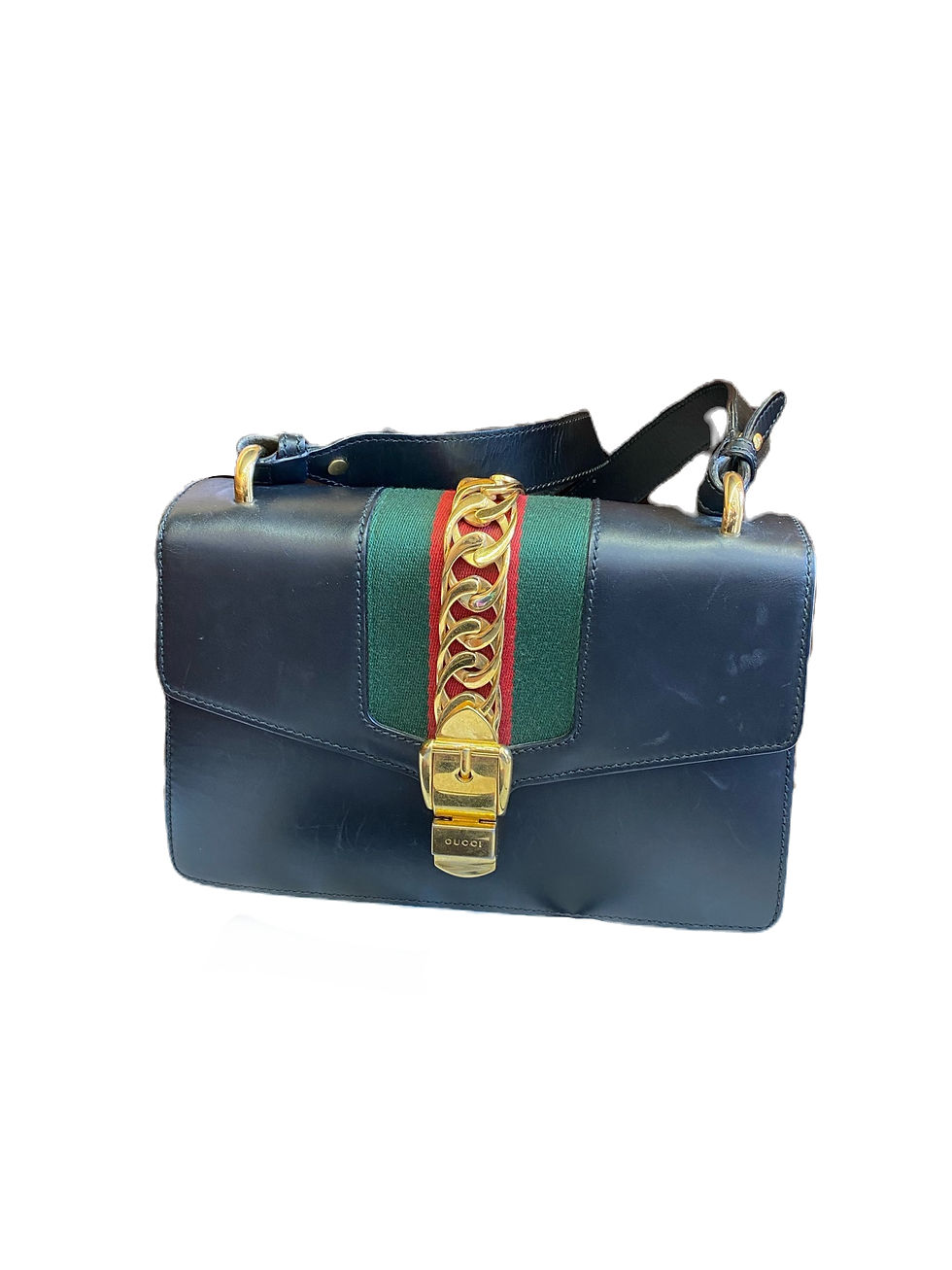 Gucci Sylvie Serbia Black Gold Buckle Medium Bag