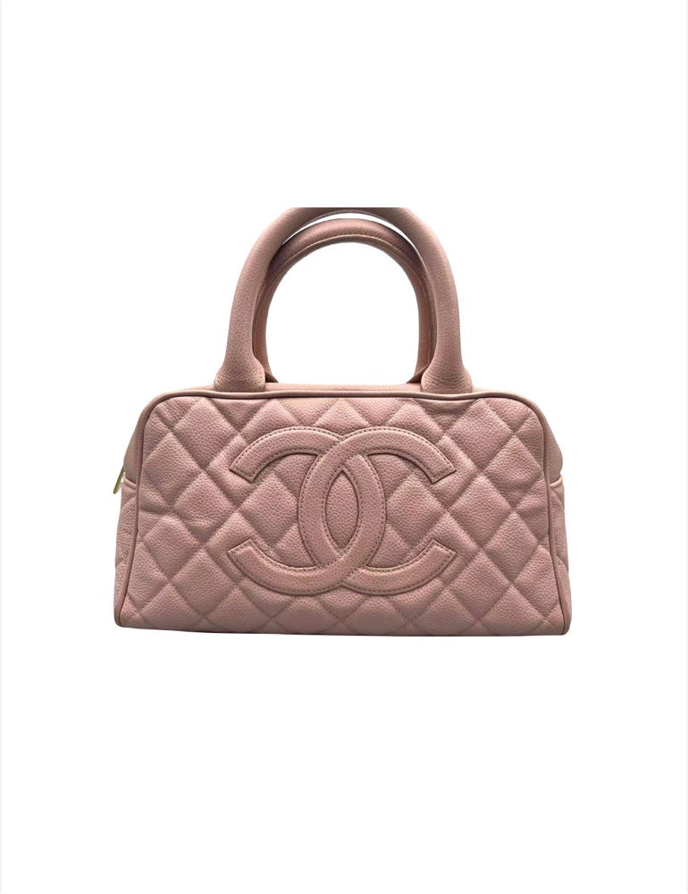 香奈儿鱼子酱皮粉色保龄球手提包