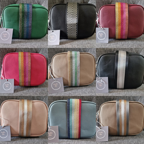 'Carrie' Crossbody Bag with Wide Glitzy Stripey/Rainbow Changeable