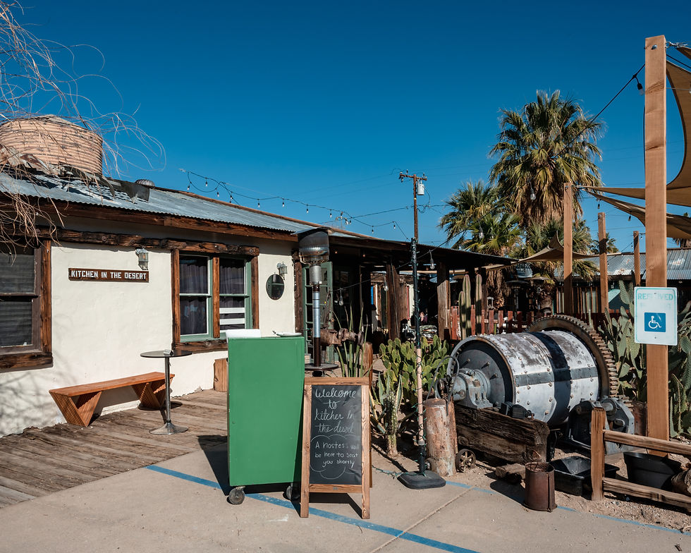Enjoy the bustling outdoor patio at Kitchen in the Desert after a hike in the National Park!