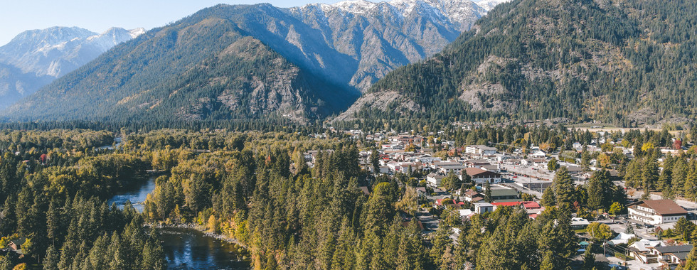 Drone Image of Fall Colors in Downtown Leavenworth WA
