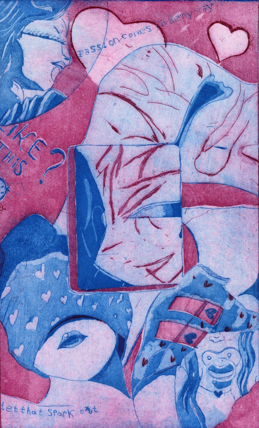 Print on paper with red and Blue ink 2024