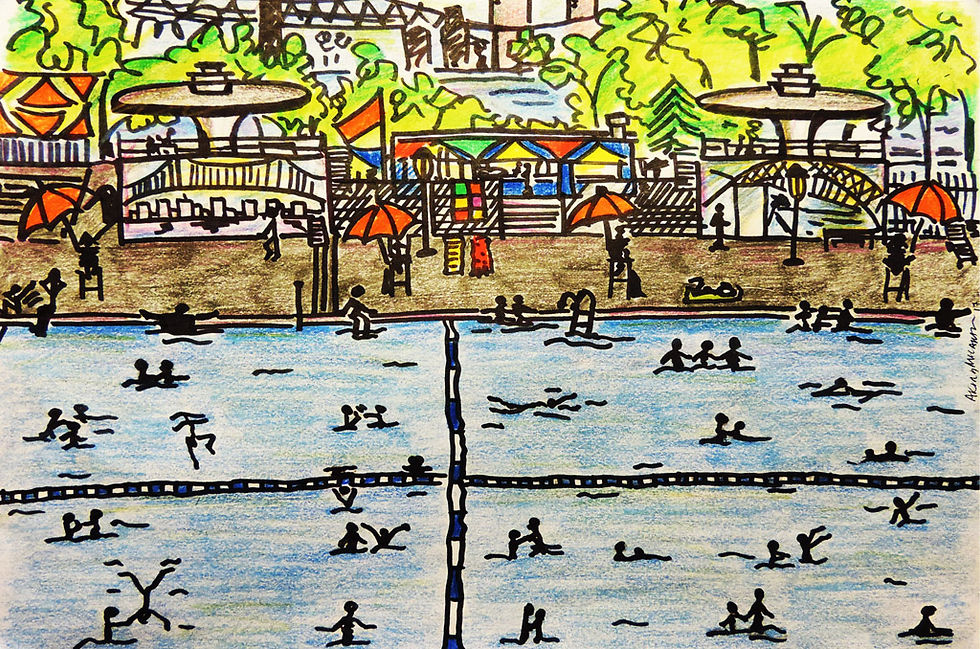 Astoria Pool, colored pencil and ink on paper, 8.5X11, 2017