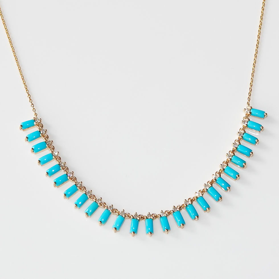 Thumbnail: Krysia Renau 14K Gold Diamond Turquoise Baguette Drop Necklace
