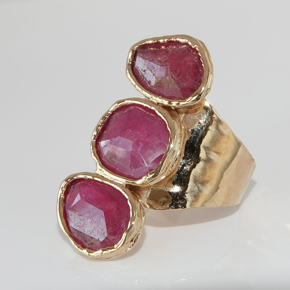 Pink Sapphire Gold Statement Ring Adjustable