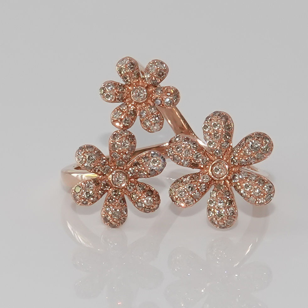 Thumbnail: Rose Gold Triple Flower Diamond Ring 14K