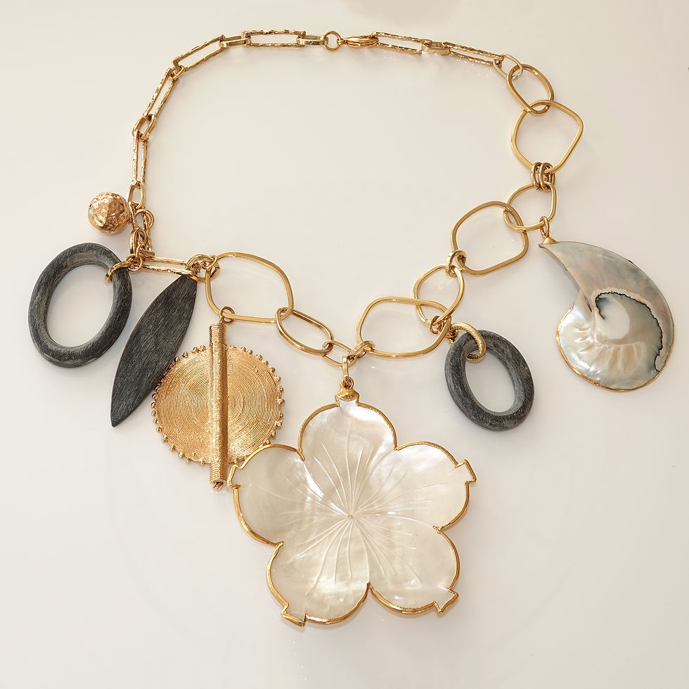 Krysia Renau Natural Shell Gold Necklace Coastal Statement