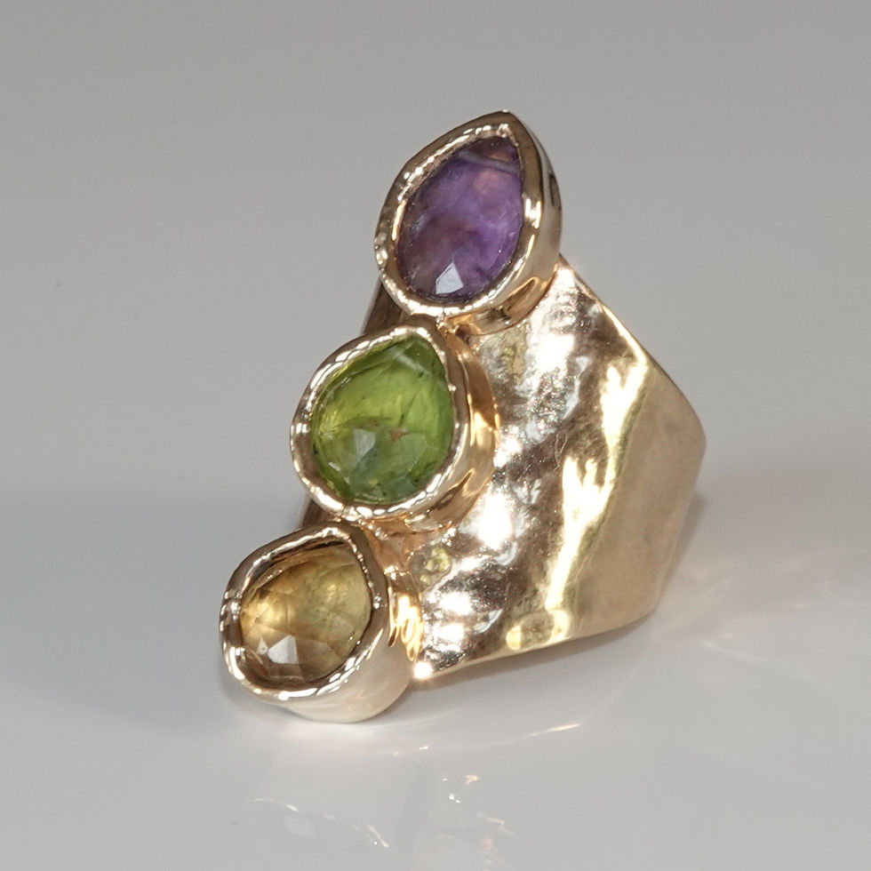 Thumbnail: Multi Gemstone Gold Ring Citrus Peridot Amethyst