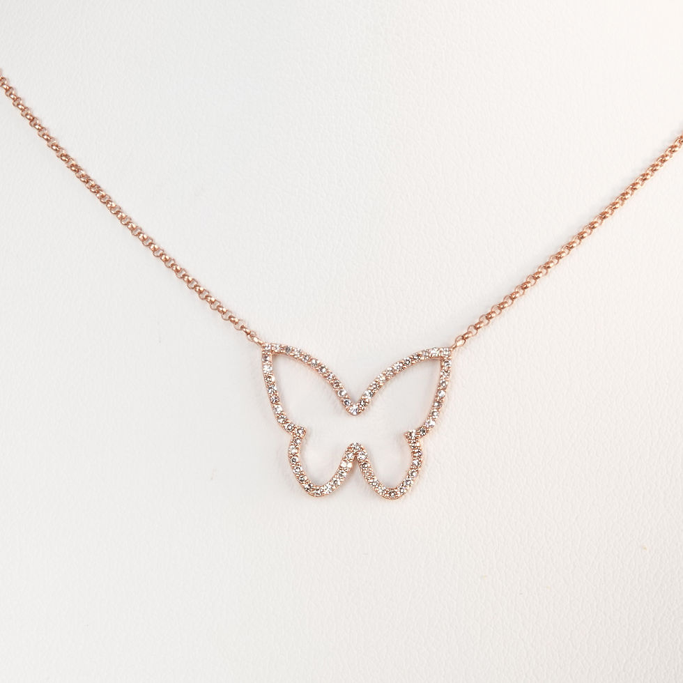 14K Butterfly Diamond Necklace Rose Gold