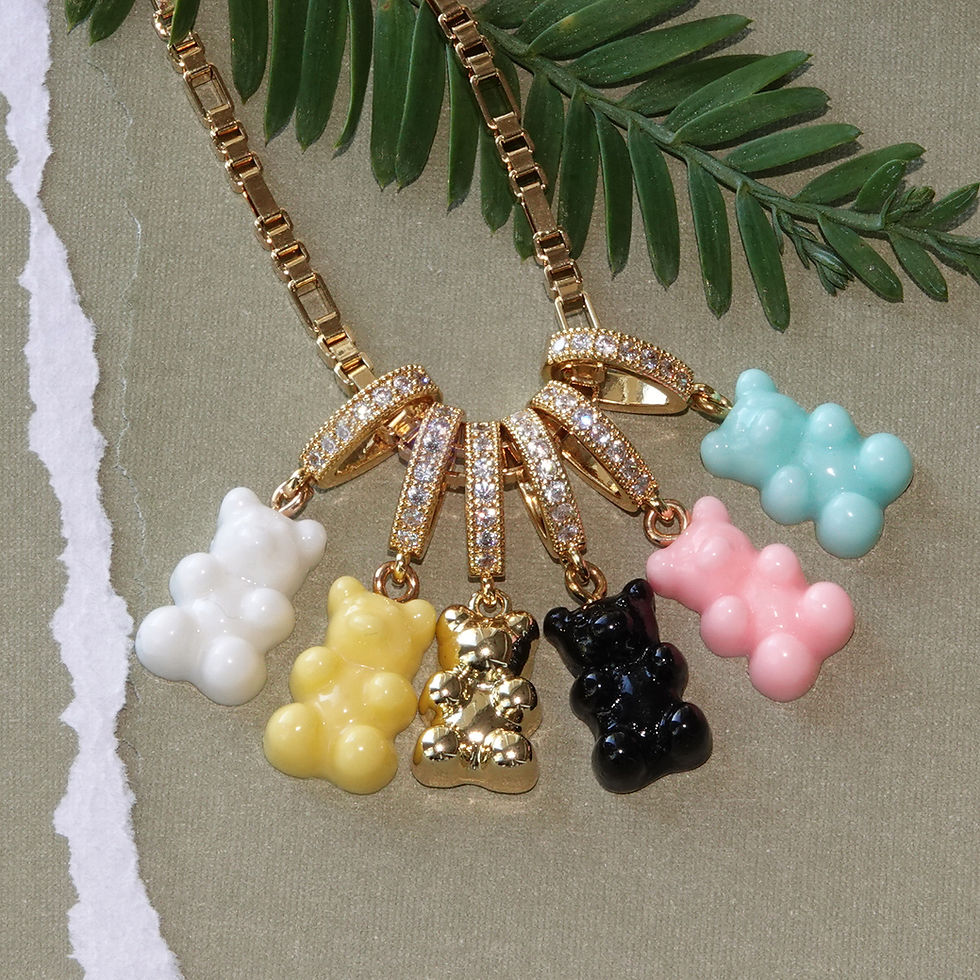 Thumbnail: CZ Rhinestone Black Bear Gold Chain Pendant Necklace