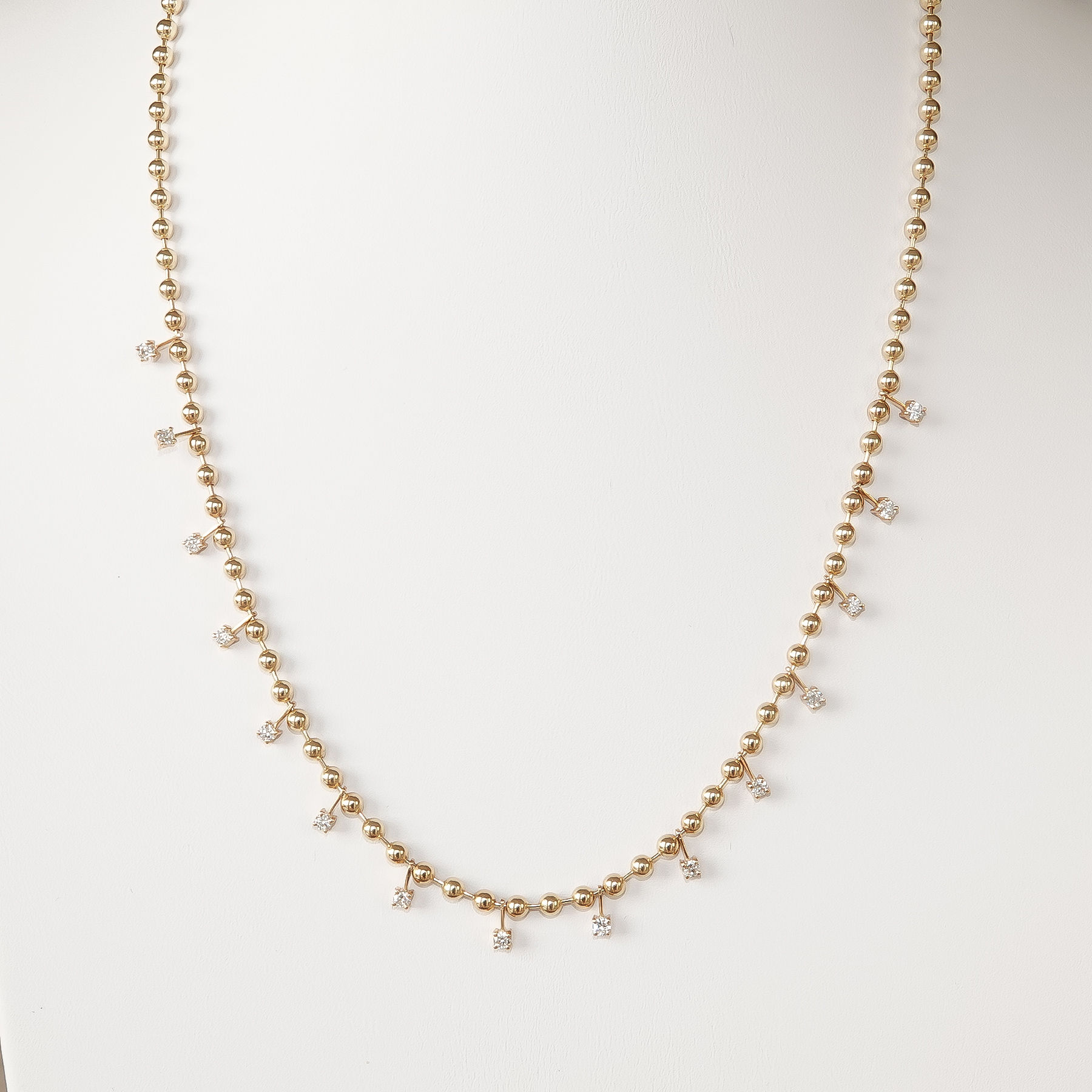 Krysia Renau 14K Gold Diamond Drop Ball Chain Necklace