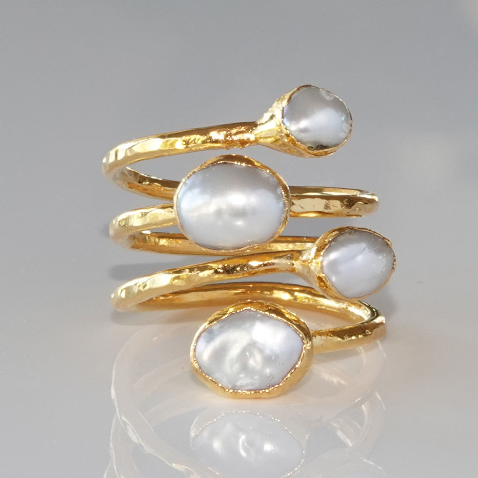 Krysia Renau Pearl Wrap Ring – Handmade Freshwater Pearls in 22k Gold Plate