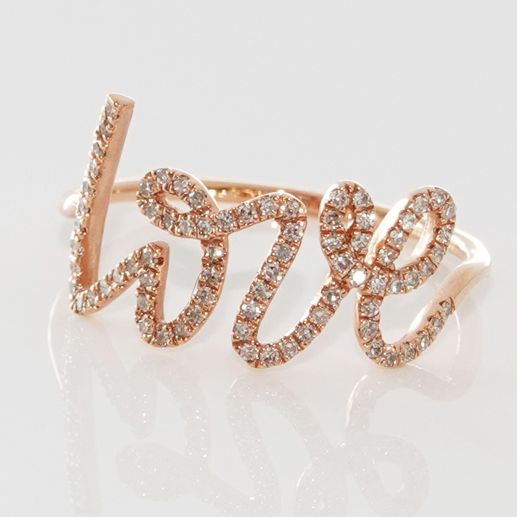 14K Rose Gold Cursive LOVE Diamond Ring Size 6.5
