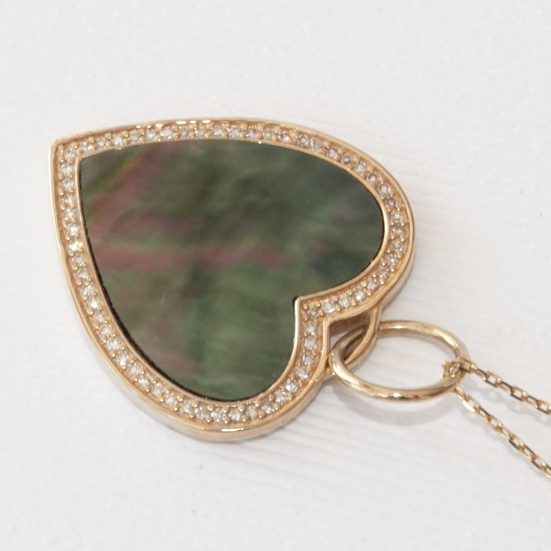 Black Mother of Pearl Diamond Heart Charm Pendant Necklace 14k