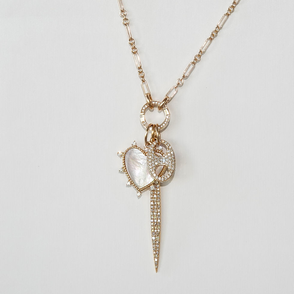 Thumbnail: White Mother of Pearl Diamond Gold Charm Heart 14K