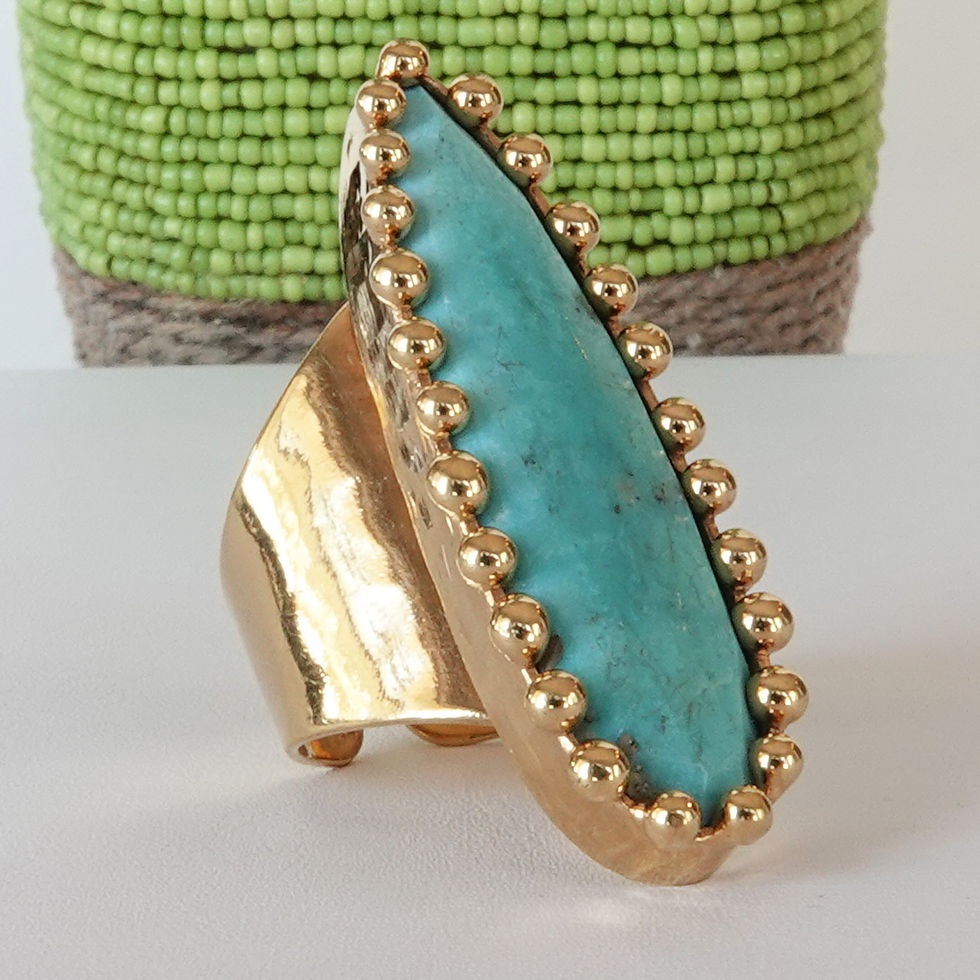 Natural Turquoise Gold Statement Ring Adjustable