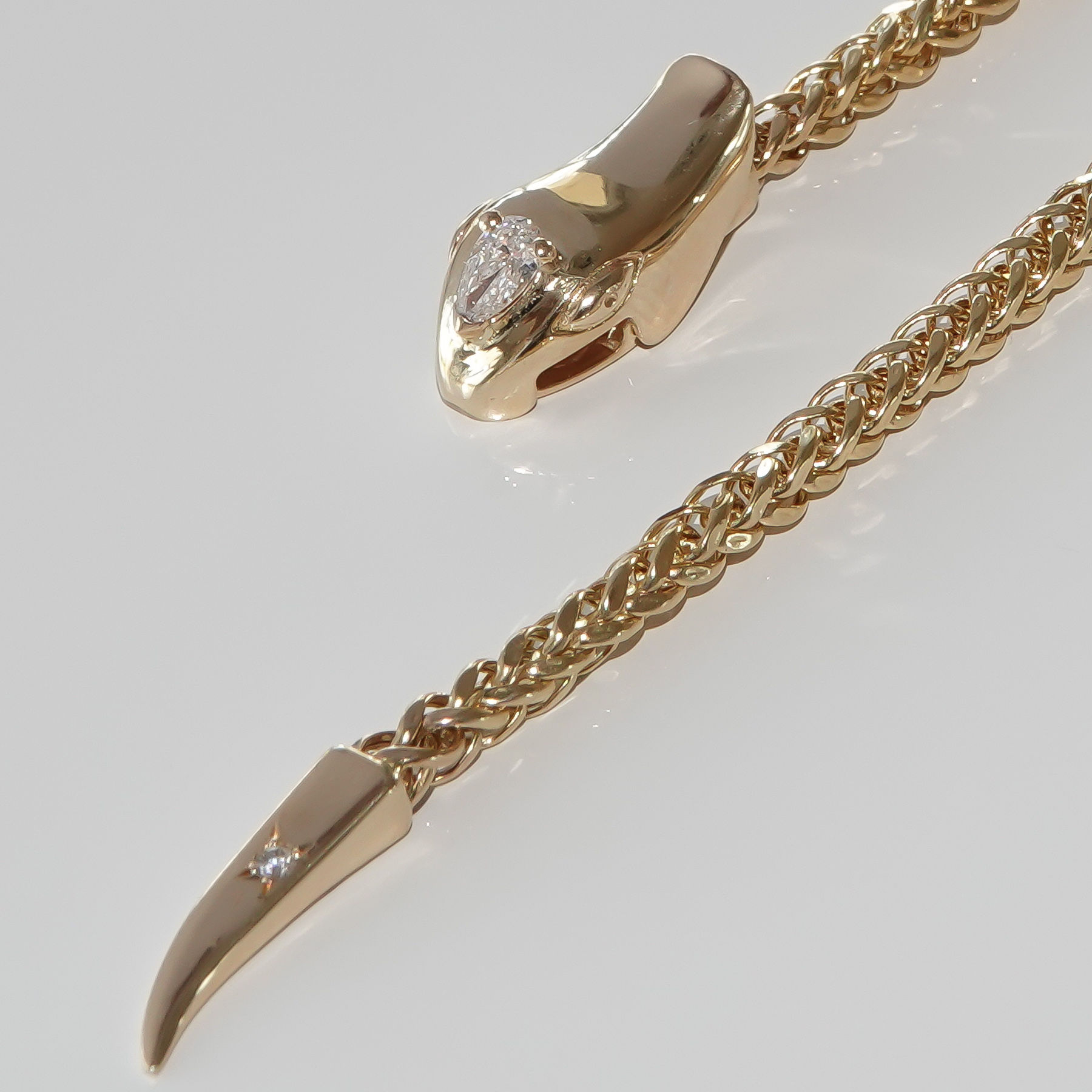 14K Gold Diamond Snake Chain Lariat Necklace