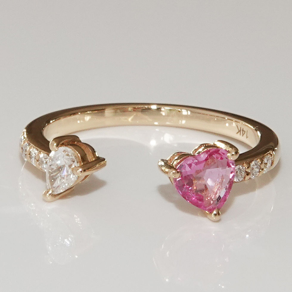 Thumbnail: Krysia Renau Pink Sapphire Heart Diamond  14K Open Band Ring Size 7
