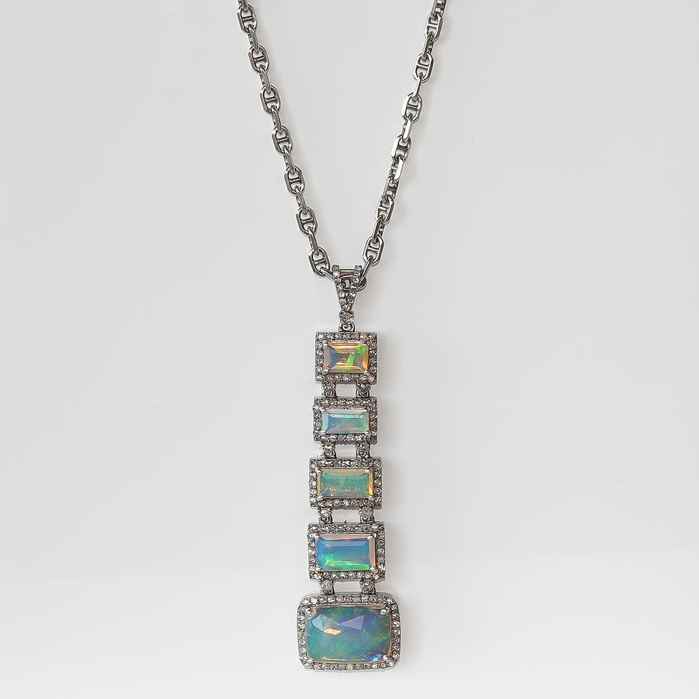Opal Diamond Sterling Silver Necklace