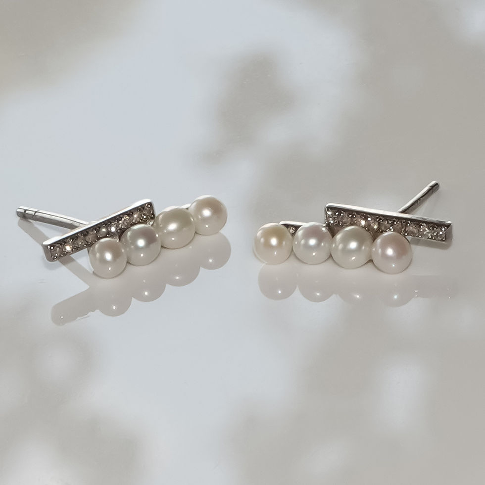 Thumbnail: Pearl Diamond Bar Sterling Earrings Post Krysia Renau