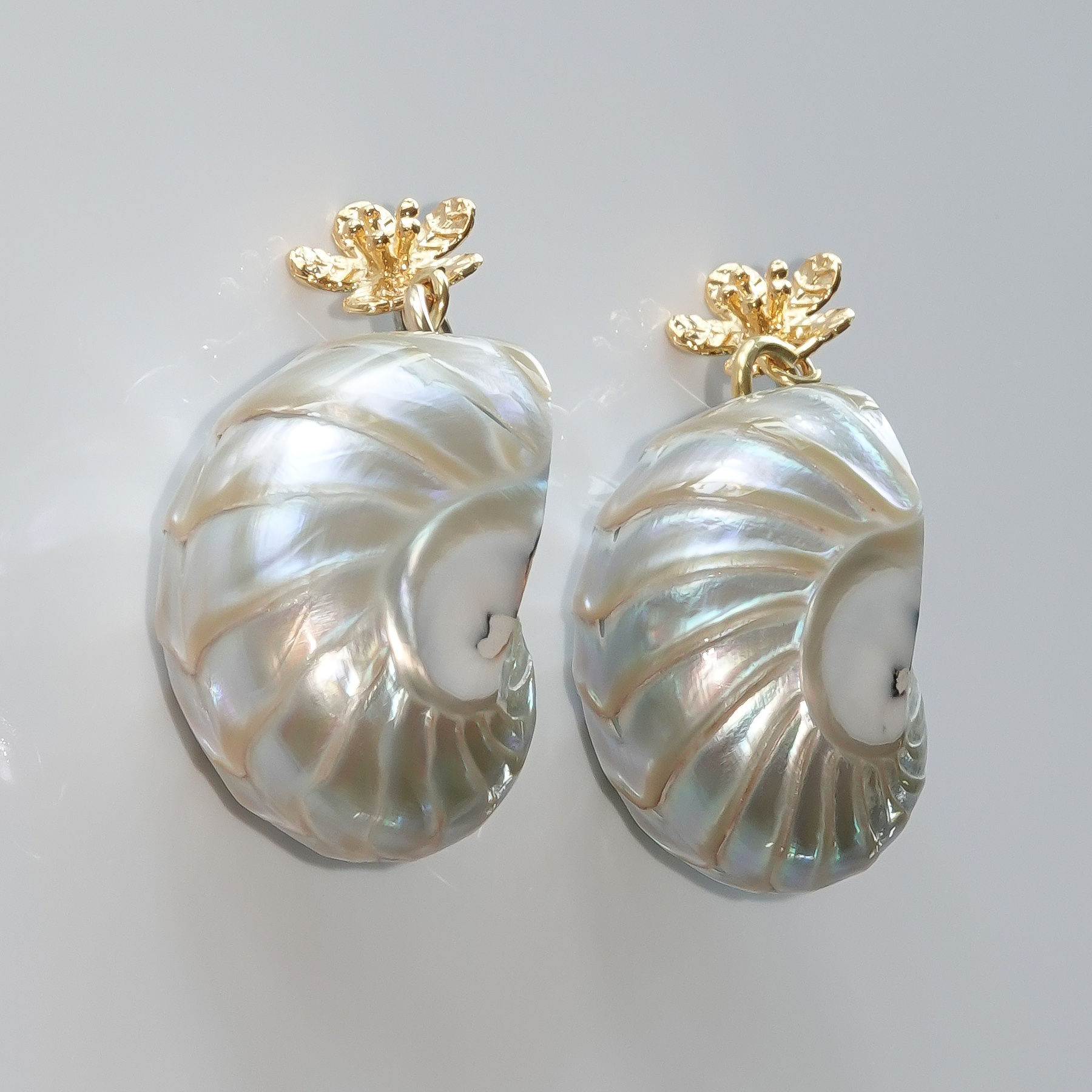 Krysia Renau Gold Dipped Shell Flower Post Earrings