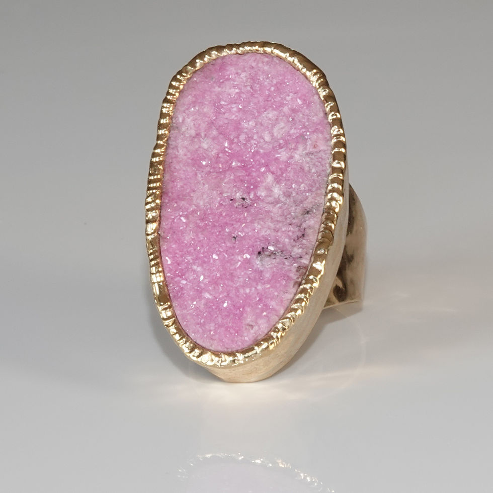 Thumbnail: Pink Crystal Calcite Gold Ring Adjustable Size