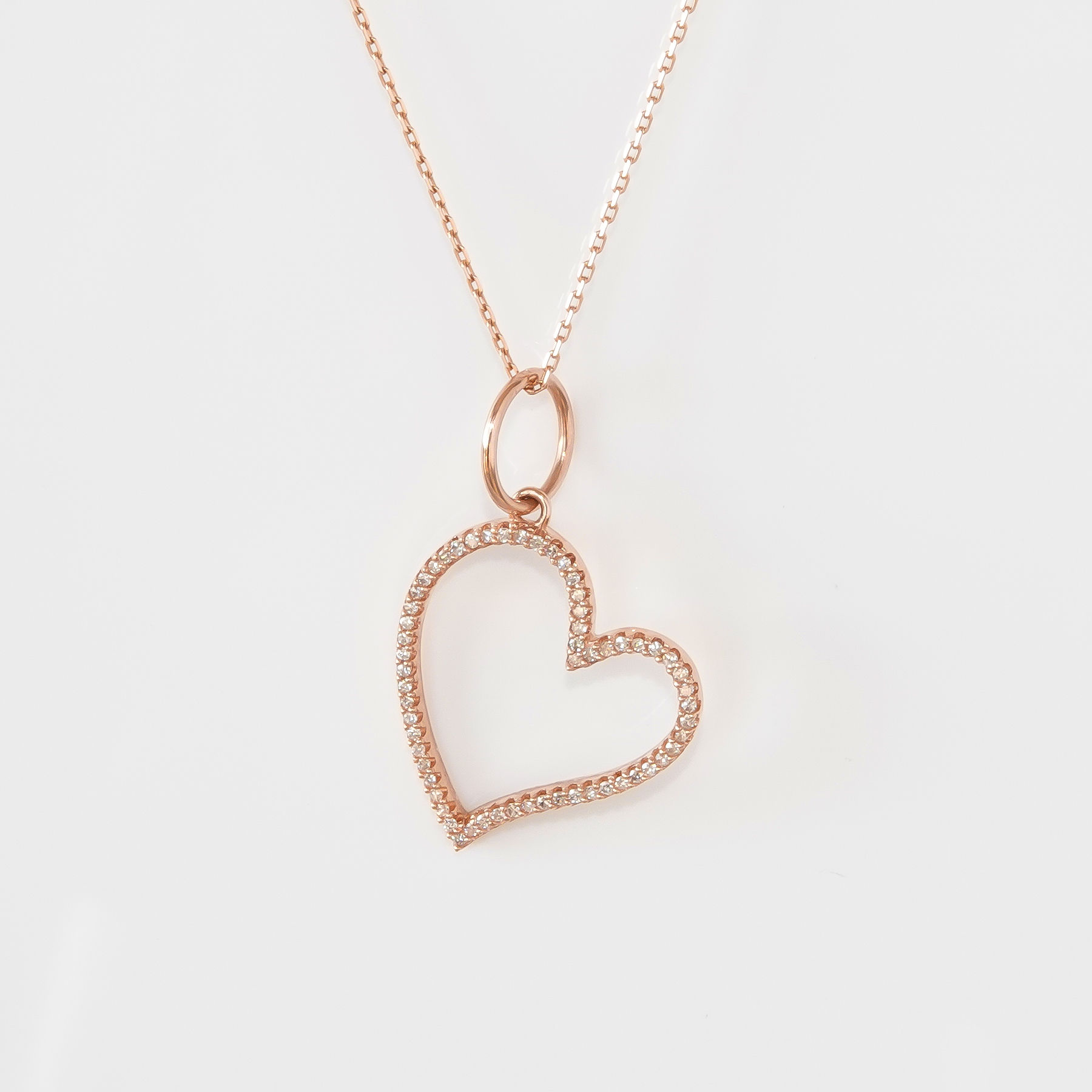 14K Rose Gold Floating Heart Necklace