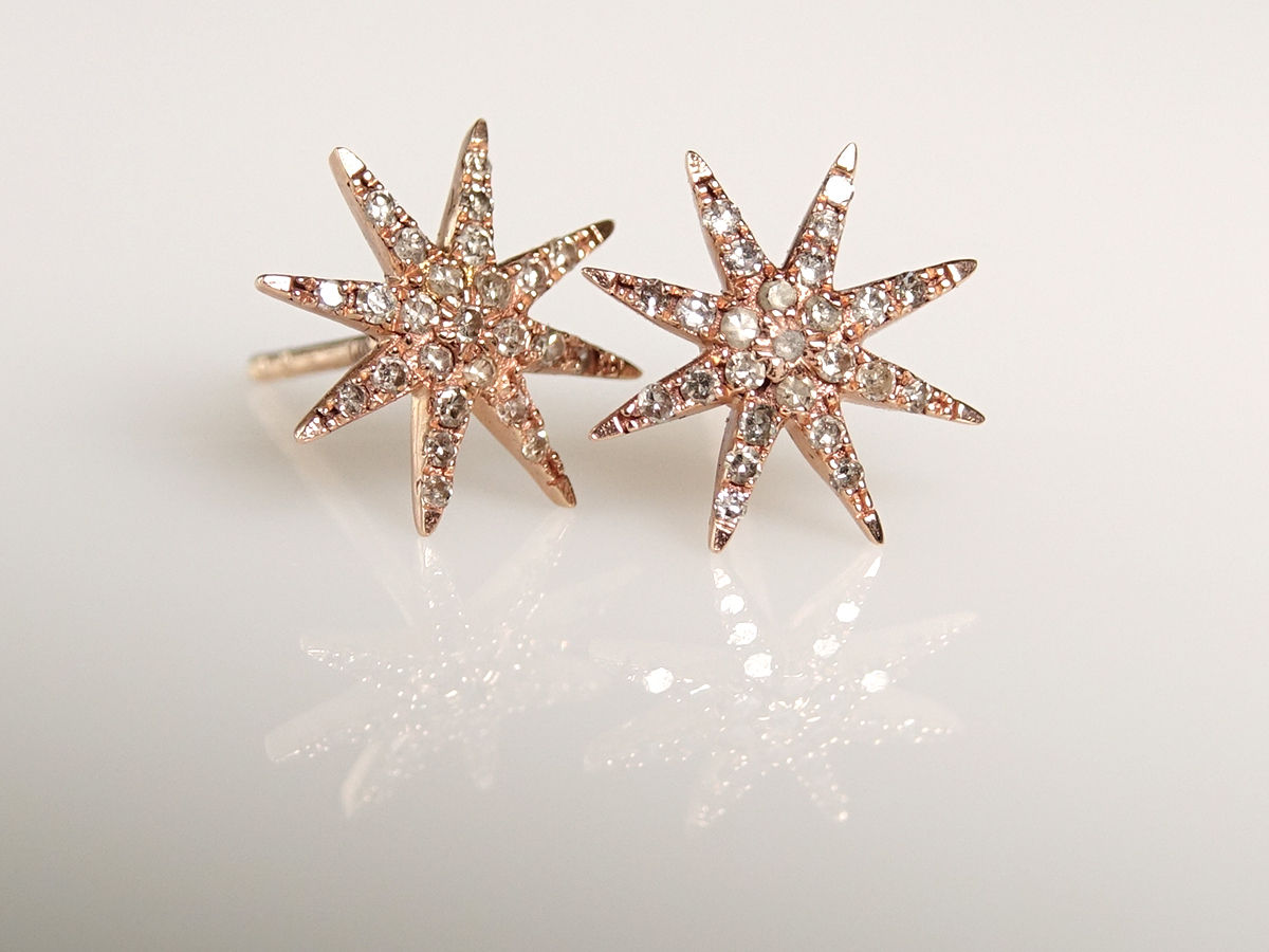 14K Rose Gold Starburst Stud Earrings Star