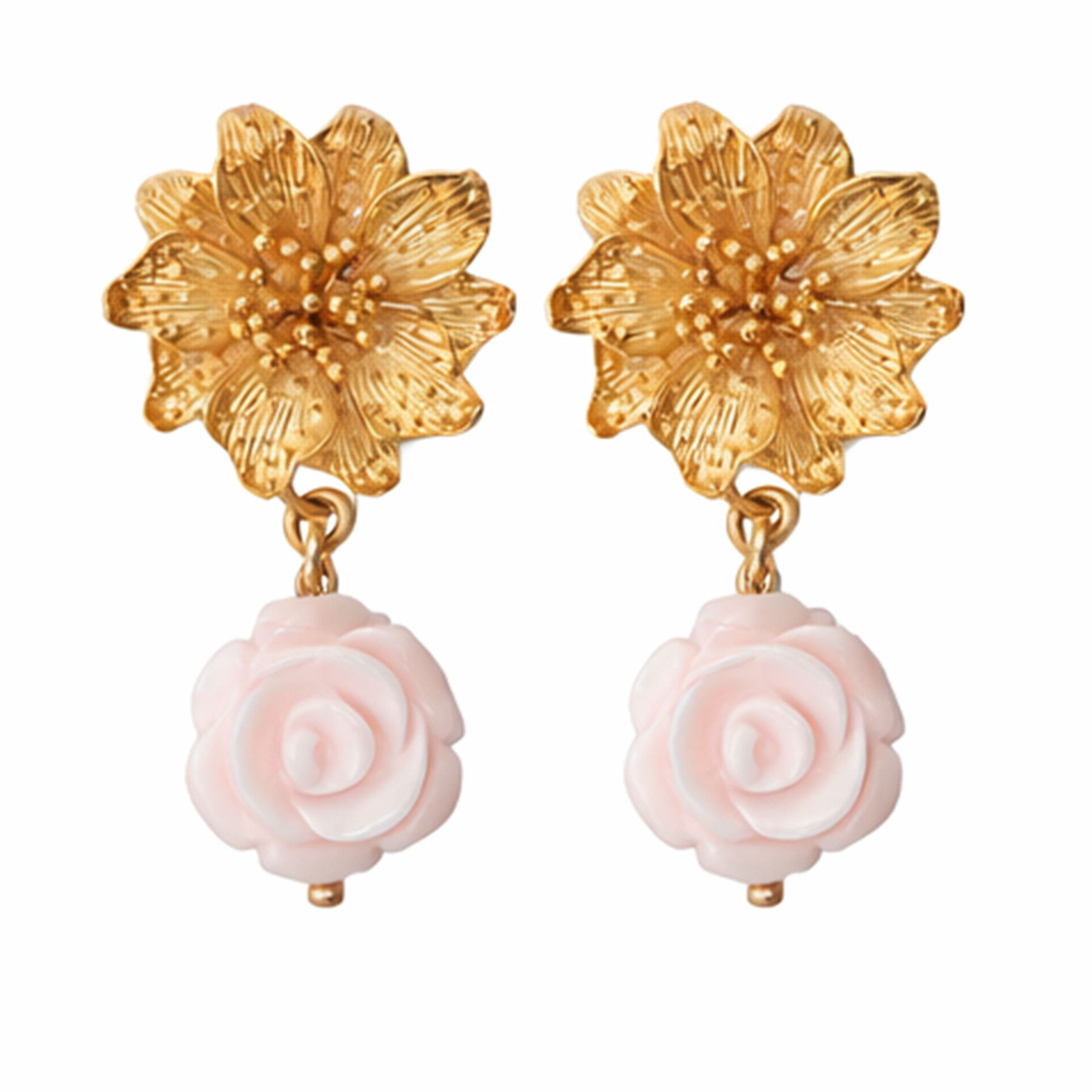 Krysia Renau Pink Rose Carved Flower Post Earring