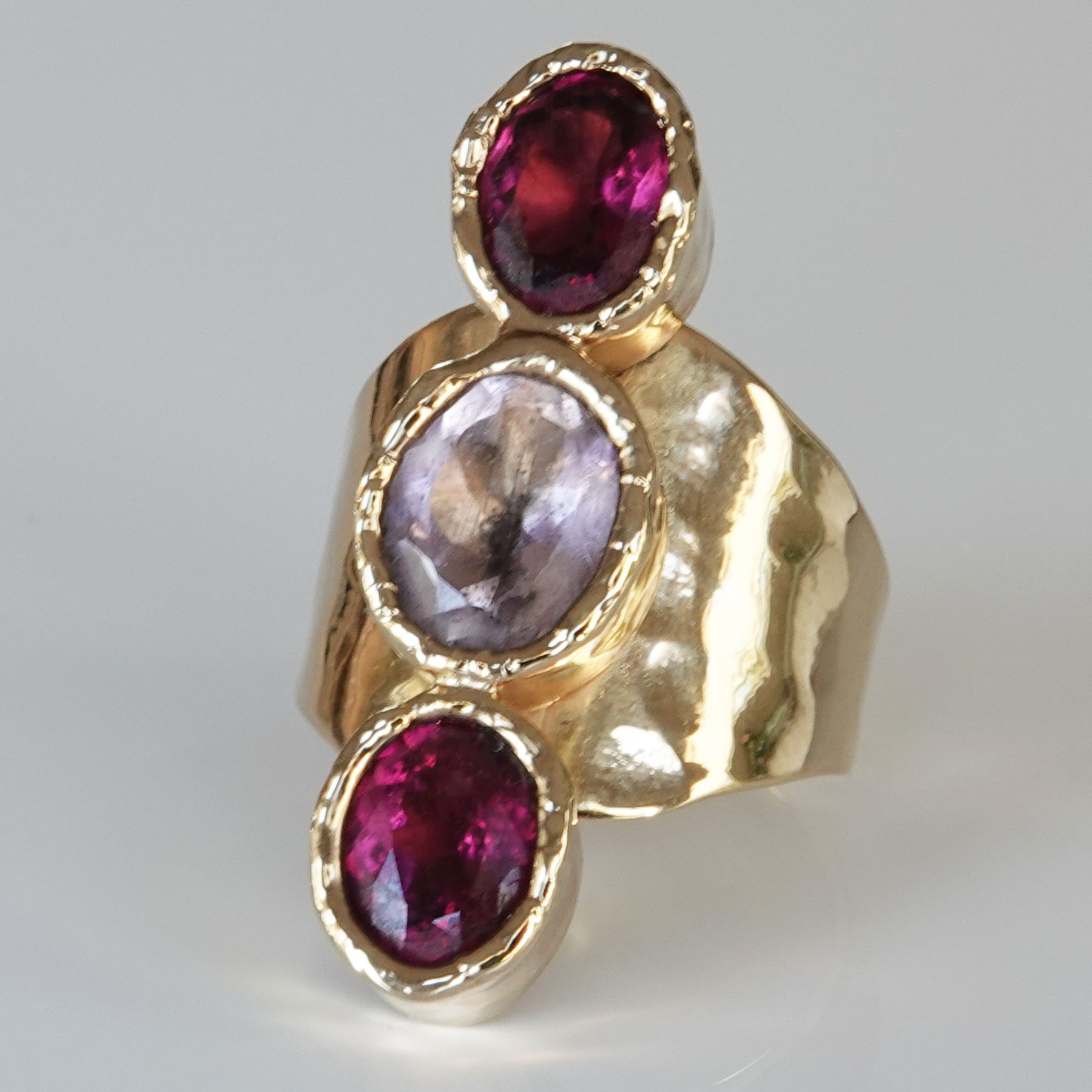 Krysia Renau Red Ruby Amethyst Gold Ring Statement