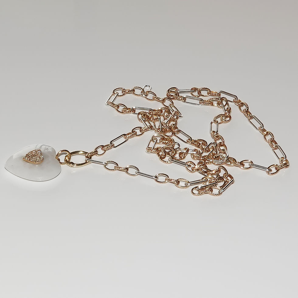 Thumbnail: Moonstone Heart 14K Diamond Charm Chain Necklace