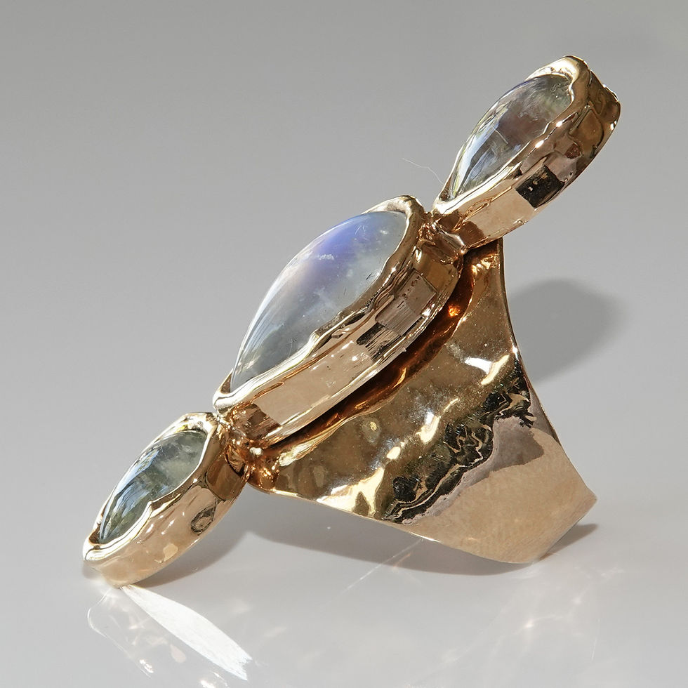 Thumbnail: Rainbow Moonstone Gold Statement Ring Adjustable