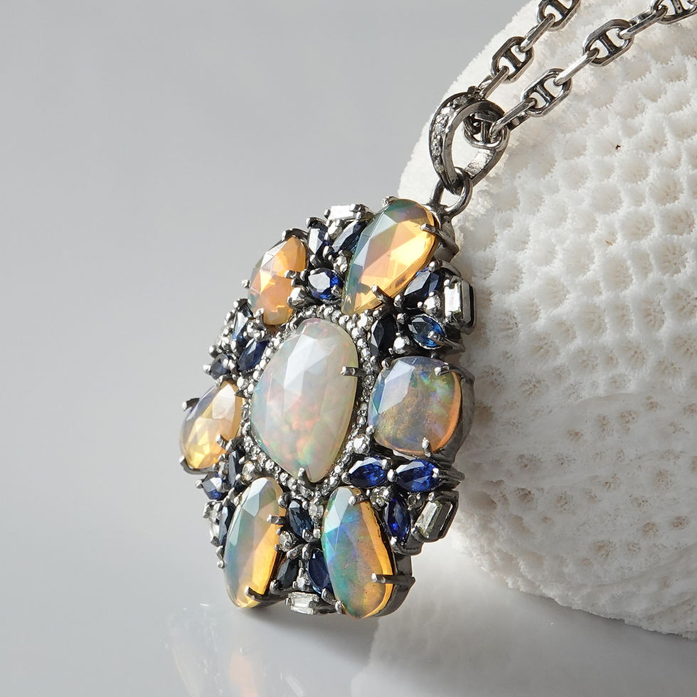 Thumbnail: Opal Diamond Blue Sapphire Silver Necklace