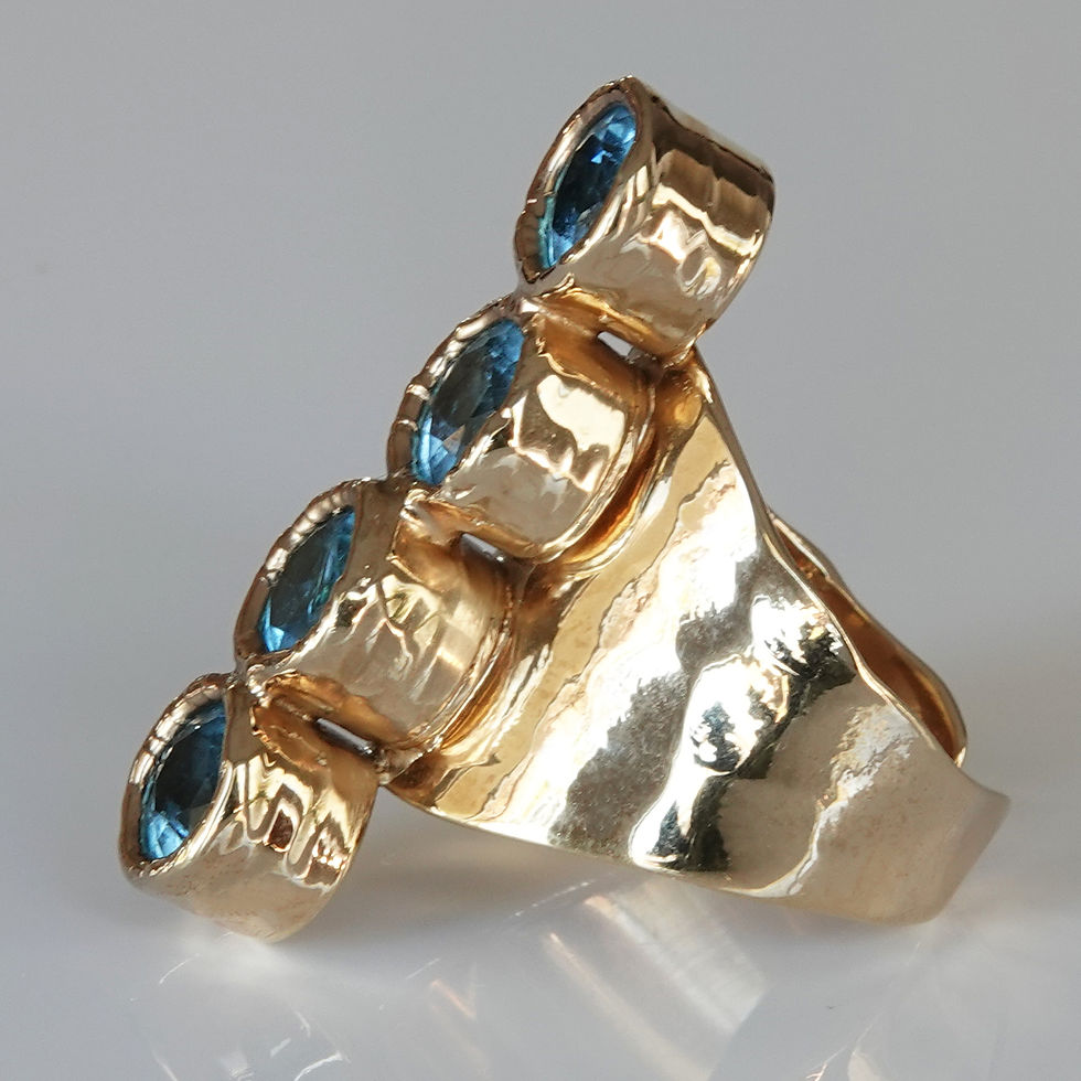 Thumbnail: Blue Topaz Gold Gemstone Ring Long Statement