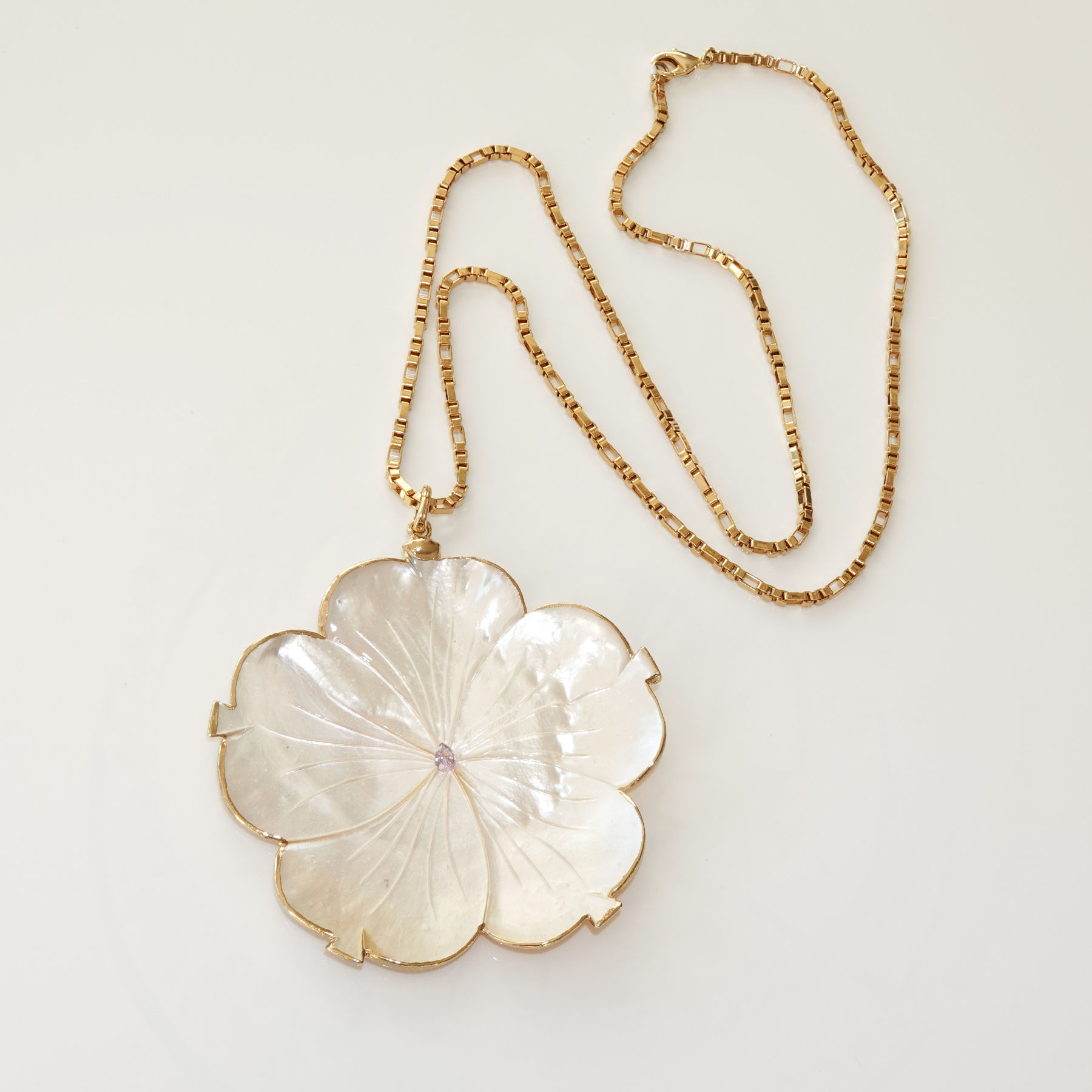 Krysia Renau White Shell Gold Statement Necklace