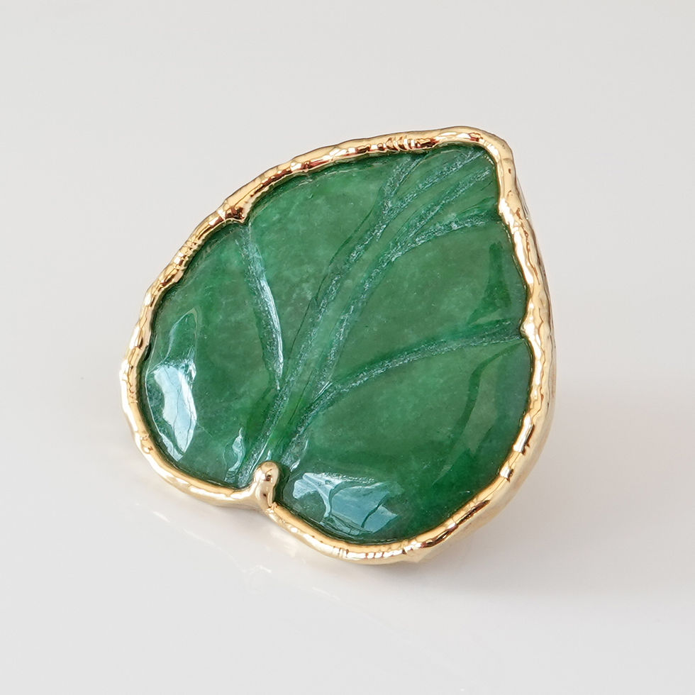 Thumbnail: Krysia Renau Large Green Jade Leaf Gold Statement Ring
