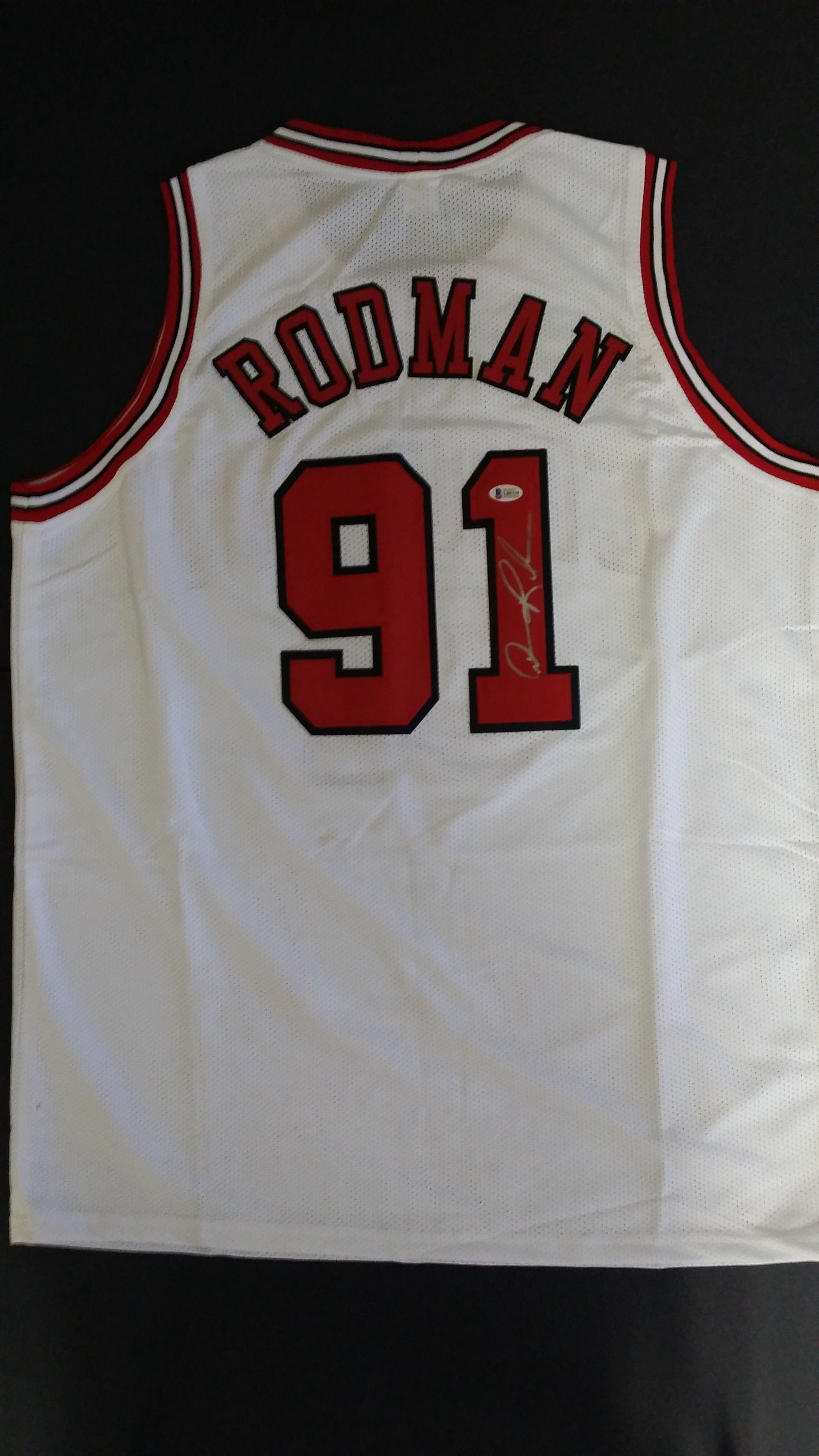 Dennis Rodman Autographed Chicago Bulls Custom Jersey (BAS Witnessed COA)