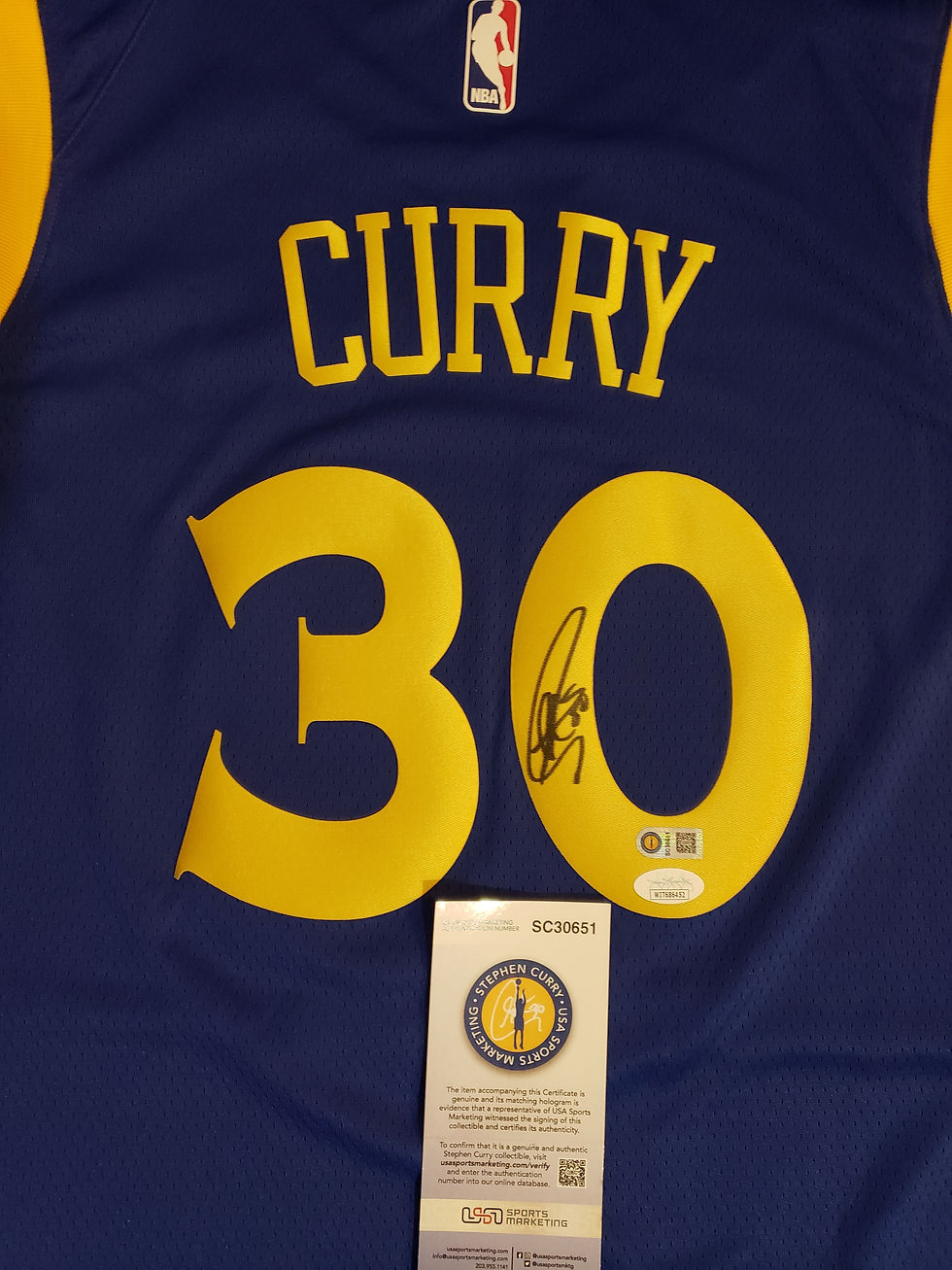 Thumbnail: Steph Curry Autographed Golden State Warriors Nike Jersey (BAS & USASM COA)