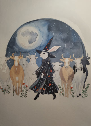 A witch turning into hare to suckle milk on May Day