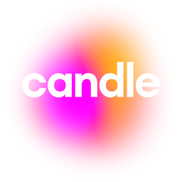 Candle logo with text 'candle' in white against a pink and orange gradient circle.