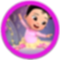 Cece, a confident and energetic Korean-American girl from CoComelon, smiling brightly while doing the splits in a pink and yellow ballerina outfit.