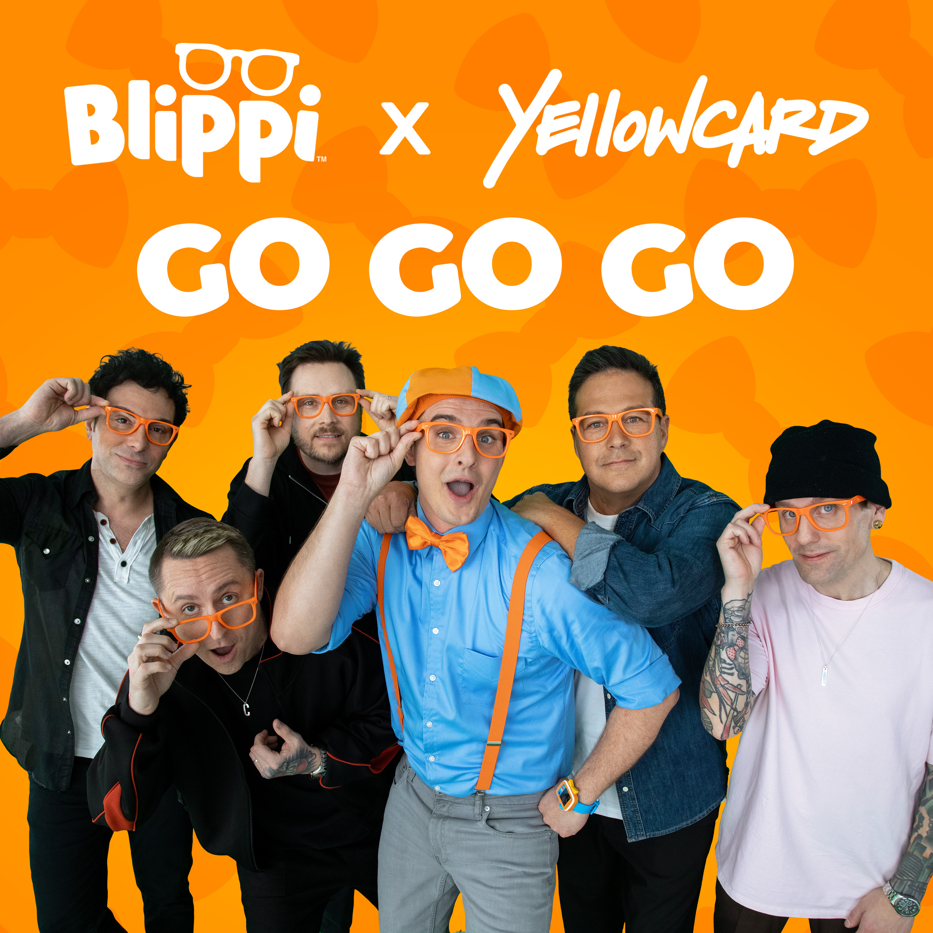 Blippi and Yellowcard album cover featuring Blippi x Yellowcard logo and "Go Go Go"