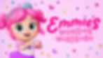 Emmie's Wonder Wardrobe logo with cartoon Emmie showing a heart sign with sparkle gems on the background.